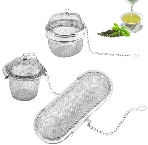 Yistoi 3 Stück Gewürzei, Teeei für Losen Tee, Gewürzsieb, Edelstahl Tee Ei Sieb, Gewürz, Elliptisch und Kugelförmig Teesieb Groß, Suppensieb zum Kochen von Tee, Mama Geschenk Geburtstag