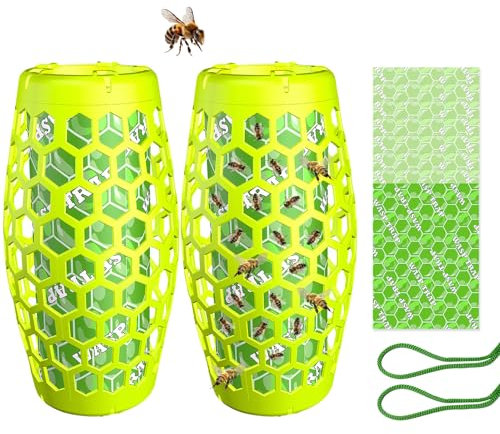 Wespenfalle für Draußen,2 Stück Fruchtfliegenfalle mit 4 Klebetafeln,Insektenfalle Bienenfalle zum Aufhängen, Wiederverwendbar Wespenabwehr Fliegenfallen Mückenfalle für Bauernhöfe Obstgärten (A)