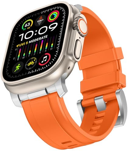 Anlinser Compatible avec Bracelet Apple Watch Ultra 2/1 49mm 46mm 45mm 44mm 42mm, Bracelets Rugged de Rechange Sport en Silicone pour iWatch SE Série 10 9 8 7 6 5 4 3 2 1 (Orange)