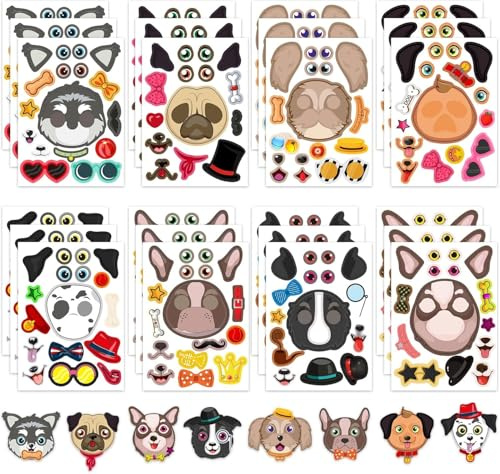 24 Sheets DIY Dog Face Stickers for Kids - Create Your Own Animal Stickers, Birthday Party Favors, Classroom Art Craft Activities & Teacher Rewards (7x5 Inch)