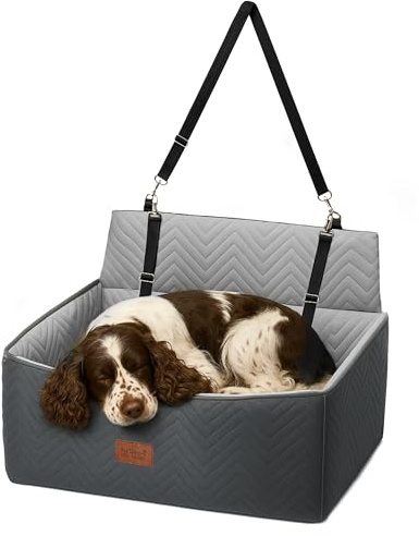 Furdreams XL Dog Car Seat – Plush Travel Bed with 10cm Foam Booster – Fits Dogs Up to 27kg – Non-Slip Base – 74x53x27cm – Converts to Cozy Sofa Bed – Machine Washable Cover (Dark/Light Grey)