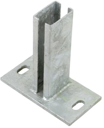 Bodenplatte (verzinkt) – für Zaunpfosten 60x40 mm, Fußplatte 150x80 mm, aus Metall, pulverbeschichtet, zur Befestigung auf Beton (1)
