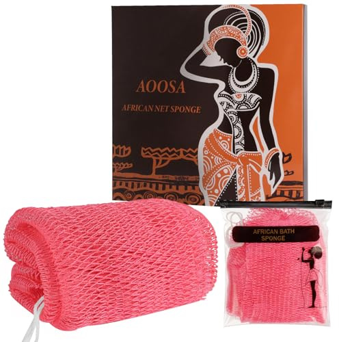 AOOSA Filet de Douche Africain, Éponge Filet Africain à Séchage Rapide-Rose | Net Sponge with Knots pour Hommes Femmes, Exfoliating Eponge de Bain, Réseau D’éponge à la Maison Voyage