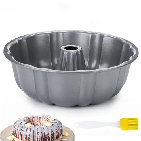 LZYDKH 10 inch Fluted Cake Tin, 10 Inch Non-Stick Carbon Steel Ring Cakes Pan 26cm Round Cake Mould Round Baking Pan with Brush Easy to Clean Grey