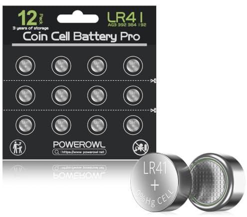 Piles Bouton LR41/AG3 1,5V - Pack de 12 par POWEROWL (L736/392/384/192) - Longue Durée