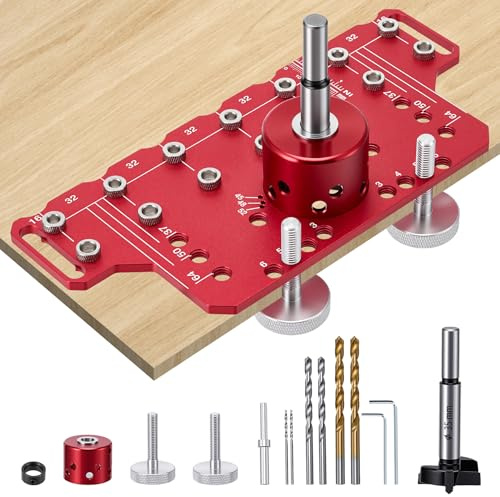 Regalstift-Bohrvorrichtung, 2-in-1-Schablone für Regalstifte und Schrankscharniere, Aluminiumlegierung Bohrschablone für die Holzbearbeitung mit 1/4, 5 mm, 2 mm und 35 mm Bohrern