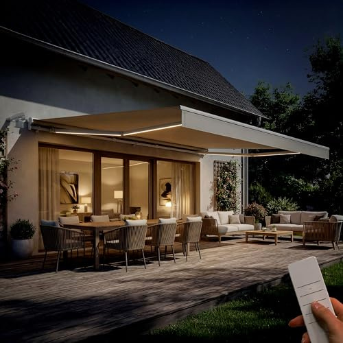 Cazeboo Toldo motorizado semicofre FAZZIO 5x3m Gris (LED Beige, 500 x 300)