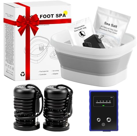 ZhanHao Ionic Foot Bath Detox Machine, Ionic Foot Spa to Remove Toxins with 2 Arrays, 80 Disposable Foot Bath Liners, Detoxification Sea Salt, Folding Bathtub, Gift for Women