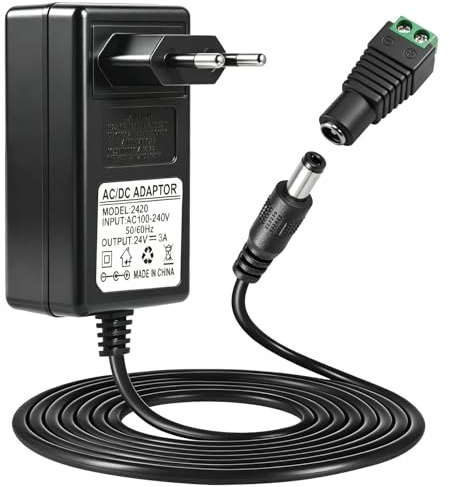 24V 3A Alimentation Adaptateur, Transformateur Entrée AC 230V vers DC 3000mA, Universel Adapter d'alimentation 5.5mm X 2.5mm pour Bandes LED Caméra CCTV Routeurs et Autres Électroniques