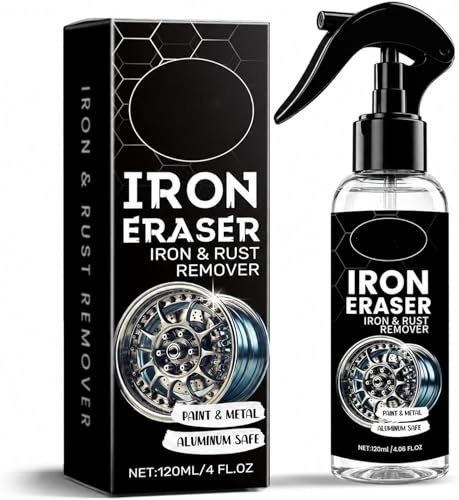 Iron Eraser Iron and Rust Remover Fast Acting Rust and Brake Dust Remover Cleaner Spray for Car Wheels Professional Automotive Surface Cleaning 120ml (1)