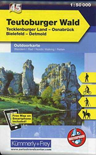 Teutoburger Wald Nr. 45 Outdoorkarte Deutschland 1:50 000: Tecklenburger Land, Osnabrück, Bielefeld, Detmold, free Download mit HKF Outdoor App (Kümmerly+Frey Outdoorkarten Deutschland, Band 45)