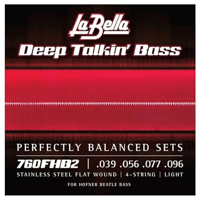La Bella Strings »760FHB2 Stainless Steel Flatwound Bass« Corde per Basso Höfner 4-Corde - Tensione Light 039/096