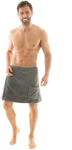CelinaTex Malaga Saunakilt Herren L/XL grau Mikrofaser Sauna Kilt Coral Fleece Saunamantel Saunatuch