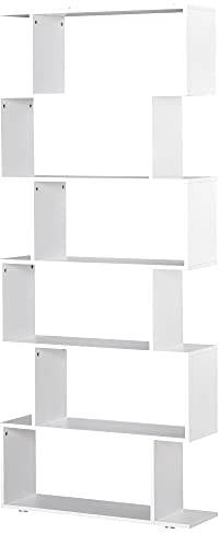 HOMCOM Estanteria Libreria 6 Estantes Madera Forma S 80x24x191 cm Estantes Color Blanco