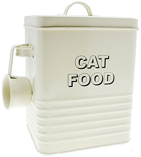 Enamel Cream Storage Tin - Home Sweet, Kitchen Food Storage Containers With Lids & Carry Handles | Ideal For Home & Kitchen, Organiser | Strong, Durable & Long Lasting (Cat Food Tin With Scoop)