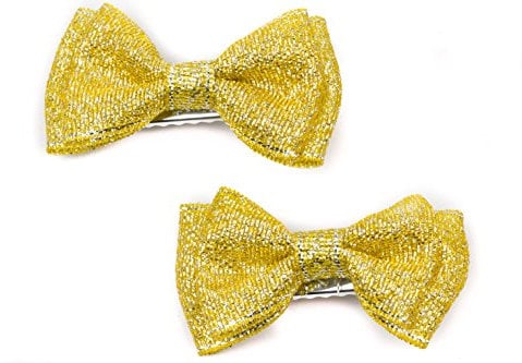 Mytoptrendz® 2 Pcs Small Hair Bows Beak Hair Clip Sparkly Hair Slides Lurex Girls Children's Accessory (Gold Lurex Sparkle))