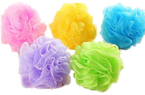 TRIXES Lot de 5 Fleurs de Douche Exfoliantes de Couleurs Variées Savonnage Facile pour le Corps, Eponge Douche et Durable, Maille Moussante Fleur de Douche Lavable, Exfoliation du Corps