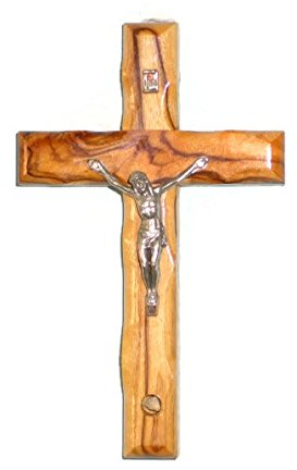 HolyRoses Handgefertigtes Wandkreuz aus Olivenholz mit Bethlehem-Stein, echtes Heiliges Land-Souvenir, spirituelle Heimdekoration, hergestellt von Bethlehem-Handwerkern (12 cm)