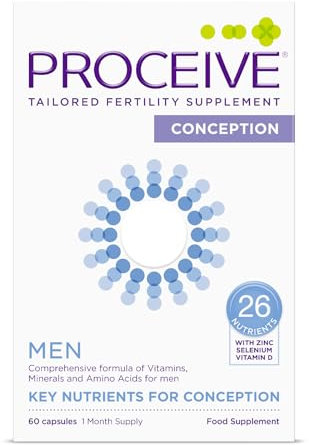 Proceive® Men Fertility Supplement for Conception - Vitamins & Minerals for Men Trying to Conceive - Selenium, Zinc, Co Q10, Vitamin D - 60 Capsules (1 Month Supply) - Vegan