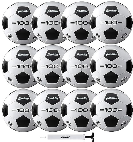 Franklin Sports Größe Competition 100 Fußbälle – 12 Stück unaufgepumpt mit Pumpe, weiß, 5