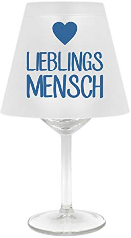 Lampenschirm für Weinglas ~ Lieblings-Mensch mit Herz, blau ~ Schirm ohne Glas ~ Windlicht