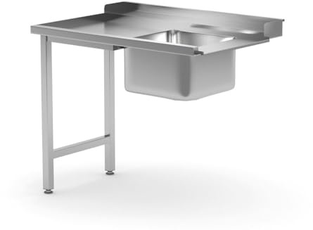 HENDI Zulauftisch, für Geschirrspüler, rechte Seite, mit einer 510mm breiten Korbführung, Wandaufkantung und Waschbecken, Anschlussmögligkeit für Haubenspülmaschinen, 1200x700x(H)880mm, Edelstahl