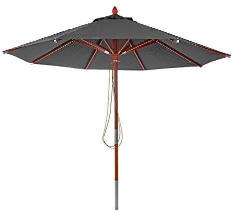 Mendler Gastronomie Holz-Sonnenschirm HWC-C57, Gartenschirm, Polyester/Holz 14kg, rund Ø3m Seilzug stoßsicher - anthrazit