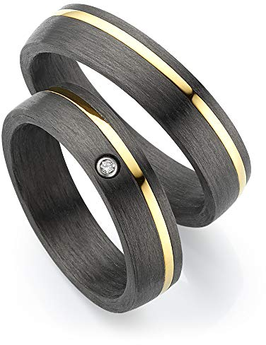 123traumringe Eheringe in Carbon, Titan & Gold I Partnerringe mit Brillant & Etui I Gravierbare Eheringe mit Ringgröße 50-70 mm I Edle Verlobungsringe in 5 mm Breite & 1,9 mm Stärke I P4