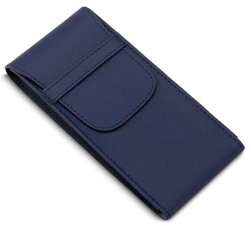 Rapport Pochette à montre en cuir Hyde Park - Sac de rangement portable pour montre, pochette de voyage bleu marine pour montre-bracelet, intérieur doublé, montres en sécurité en voyage ou au travail.