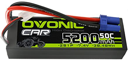 OVONIC Batteria Lipo 2s 7.4V 5200mAh 50C con connettore EC5 per RC Car Boat Truck Buggy Team Associated RC Hobby