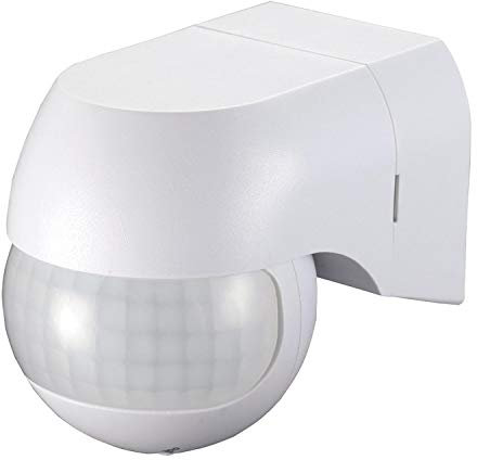 C-LOGIC Bewegungsmelder für den Außenbereich, Wandmontage, Abdeckung: 12 m, 180°, Timer: 10 Sekunde, 15 Min., IP44, Infrarotsensor, LED geeignet