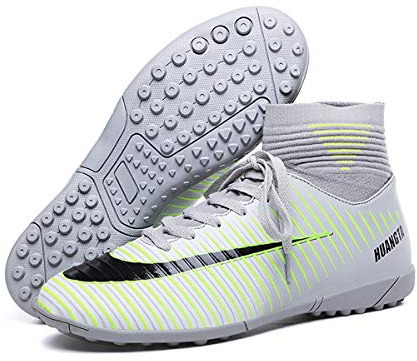 LAILI Kinder Fußballschuhe Herren Indoor Outdoor Fußballschuhe Athletic Turf Mundial Team Cleat Laufsportschuhe Grau 34