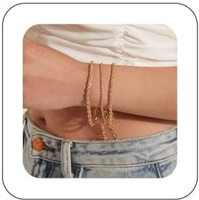 Yheakne Twist Rope Bracelet Layered Twisted Chain Bracelet Gold Chunky Stacking Bracelet Boho Hand Chain Jewelry for Women and Girls 3Pcs (3Layer)