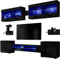 ExtremeFurniture Vision Wohnwand, Karkasse in Schwarz Matt/Front in Schwarz Hochglanz mit LED in blau