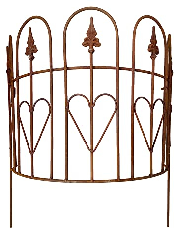 ecosoul 2-teiliger Staudenhalter massiv mit Herzen Staudenbinder Zwei halbrunde Elemente Rankhilfe 50 cm Durchmesser x 58 cm hoch Eisen braun verrostet Rost 1 Set