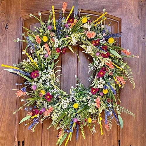 FEINKCCL Spring Summer Wreath Front Door, Artificial Floral Hoop For Crafts Indoor Outdoor 16 Inch, Large Flower Wreath Ring Decortions For Farmhouse Home Wall (Flower Wreath-2), 15.7''×15.7‘’