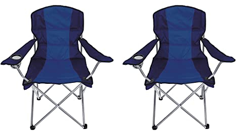 2 Stück Comfort Anglersessel Campingstuhl Faltstuhl Anglerstuhl Regiestuhl mit Getränkehalter und Tasche in Blau gepolstert