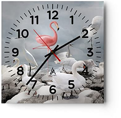 ARTTOR Moderne Glasuhr 30x30cm Quadrat Wanduhr Maritim Natur - 4929 | Flamingo Schwan Vorstellung Glas Analog Wanduhr Lautlos Wanddekoration Wohnzimmer Küche Wanddeko Küchenuhr Geräuschlos ARTTOR