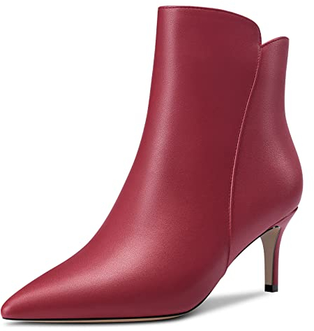 Castamere Donna Spillo Medio Gattini Tacco Heel a Punta Stivaletti Cerniera Slip-on Classico Dress Ufficio 6.5 CM Heels Stivali Borgogna Rosso 39 EU