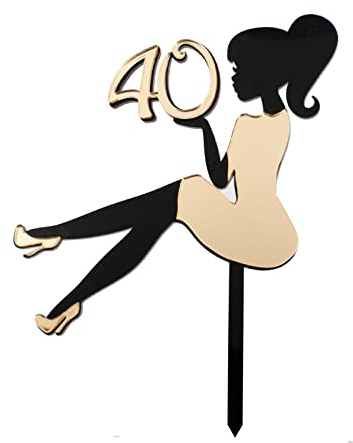 Cake Topper per Torta Compleanno 40 Anni Donna | Topper per Torta 40° Compleanno Sagoma Donna | Color Oro o Rosa Gold specchiato con Numero 40 | Idee per Auguri Addobbi Compleanno Donne (ORO)