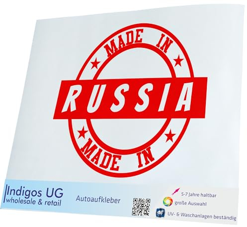 INDIGOS UG Auto Aufkleber Made in Russia - 300x272mm rot - Selbstklebender Sticker für Auto, Fenster, Bus oder LKW - UV-beständig & wetterfest - Tuning