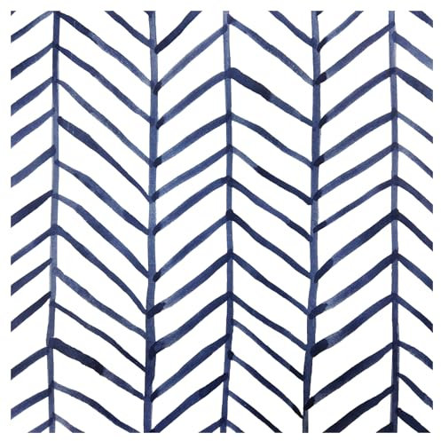 ConCus-T Frosted Geometric Wallpaper Blue White Herringbone Stripes Waterproof Self Adhesive Vinyl Wall Paper for Living Room Bedroom Bathroom Kitchen 44.5 × 1000cm
