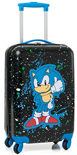 Sonic The Hedgehog Kids Suitcase | Black Small Cabin Bag for Boys & Girls | Carry On Trolley with Extendable Handle | Paint Splatter Gaming Fun | Game Movie Travel Accessory for Children & Teens