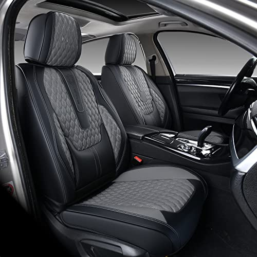 Coverado 2Pcs Premium Nappa Leather Car Seat Covers, Universal Fit for Most Sedans, SUV, Pick-up Truck (Black & Gray)