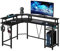 TREETALK Computer desk, L-shaped Gaming Desk with Extra-Large Monitor Stand,Corner Desk with 2-Layer Storage Shelf Hooks and Cup Holder Writing Table for Office Home (Black Carbon Fiber)