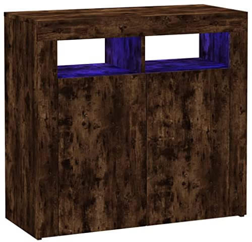 Buffet avec lumières LED Chêne fumé 80x35x75 cm
