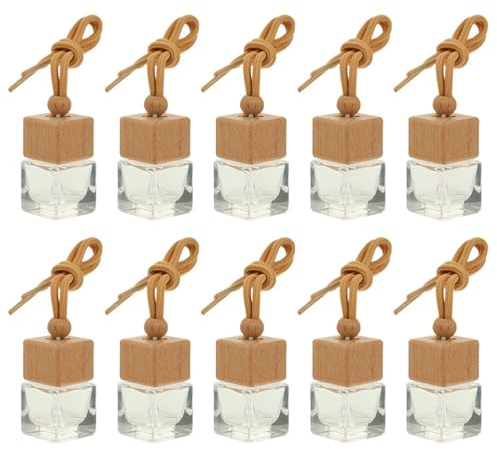 10Pcs Refillable Car Essential Oil Diffuser Air Freshener Hanging Bottles Empty Glass Bottles for Car Fragrance and Home Scented Oil Diffusers