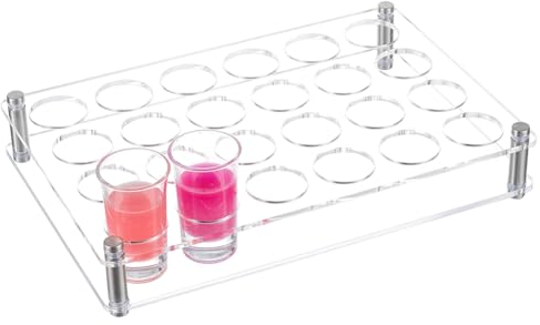 NBEADS 24 Shot Glass Tray Holder, Clear Bar Acrylic Shot Glasses Holders Wine Glass Cup Serving Tray Cups Organizer Shot Glass Display for Party Bar Club, Hole: 3.8 CM