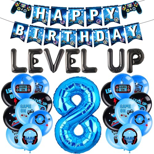 LaVenty level up decorazione di compleanno videogioco 8 decorazioni di compleanno gamer supporti per feste di otto anni decorazioni per feste di compleanno