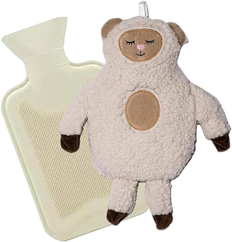 Marco Paul Sheep Hot Water Bottle Animal 1L Small Hot Water Bottle with Cover UK Hot Water Bottle Kids Stocking Filler Hot Water Bottles for Adults Body Hot Water Bottle Warm Water Bottle